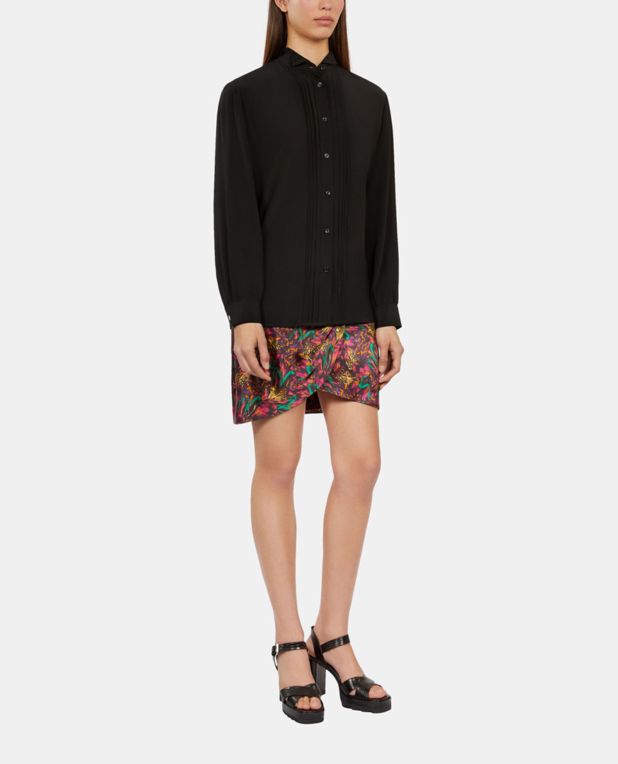 Chemise en soie avec plissage noire, BLACK, hi-res image number null
