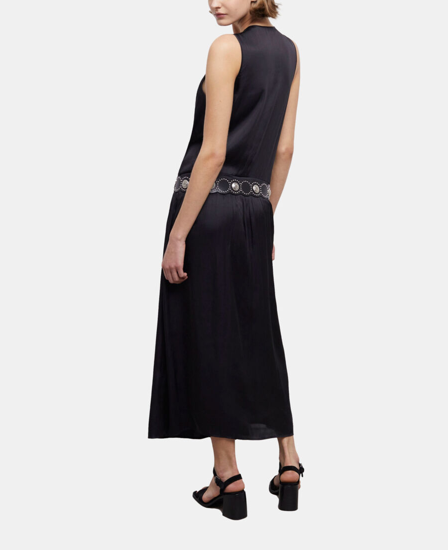 The Kooples MUJER BLACK vestido largo negro satinado