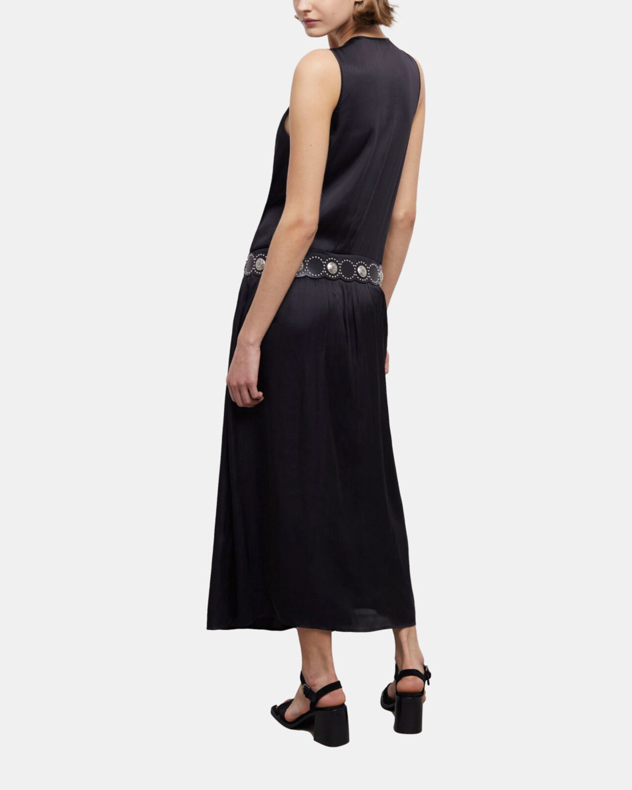 The Kooples DAMEN BLACK langes, schwarzes kleid aus satin