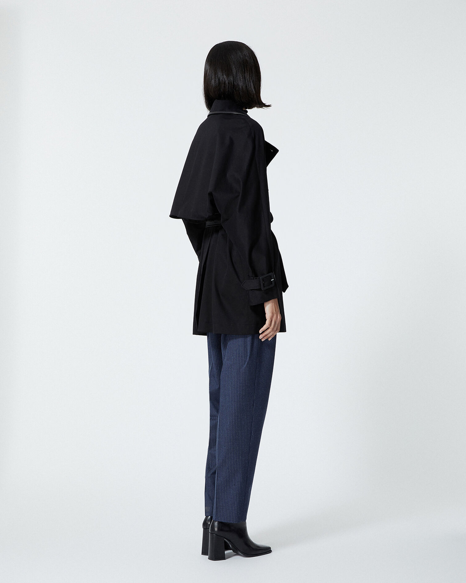 Black cotton trench coat, BLACK, hi-res image number null