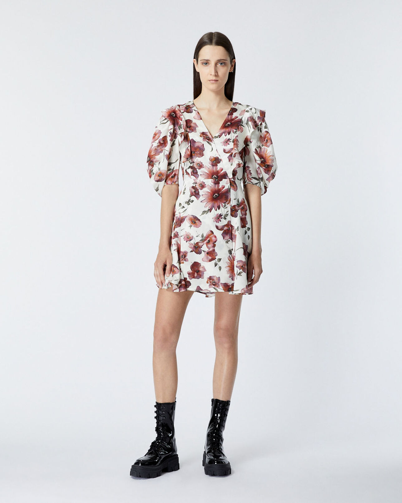 The Kooples WOMEN ECRU short wrap dress with floral print