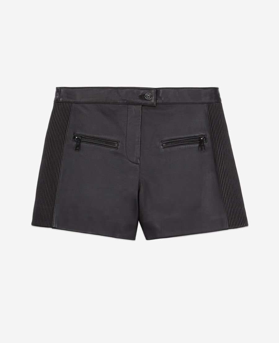 The Kooples FEMME BLACK short en cuir noir avec nervures