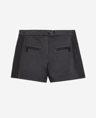 The Kooples FEMME BLACK short en cuir noir avec nervures