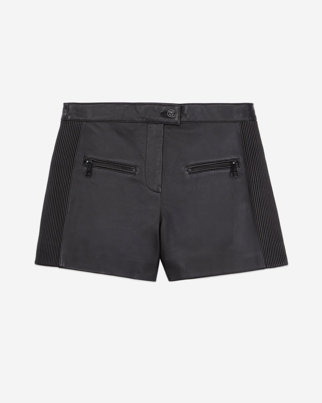 The Kooples DAMEN BLACK schwarze shorts aus geripptem leder