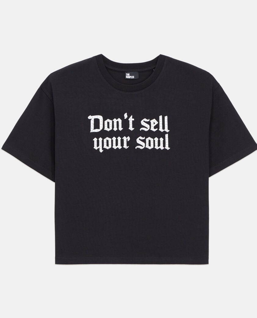 The Kooples DAMEN BLACK schwarzes t-shirt mit siebdruck