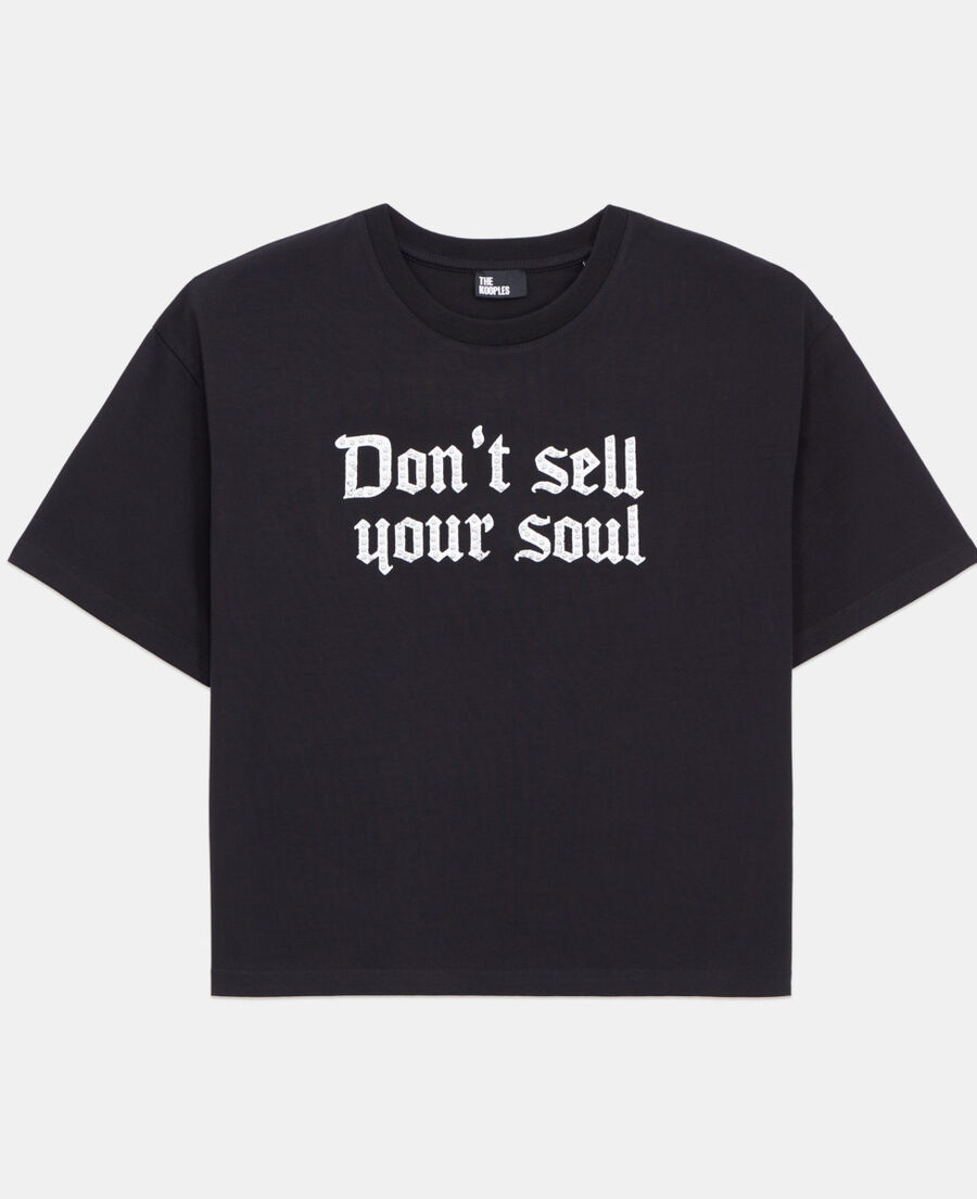 The Kooples DAMEN BLACK schwarzes t-shirt mit siebdruck