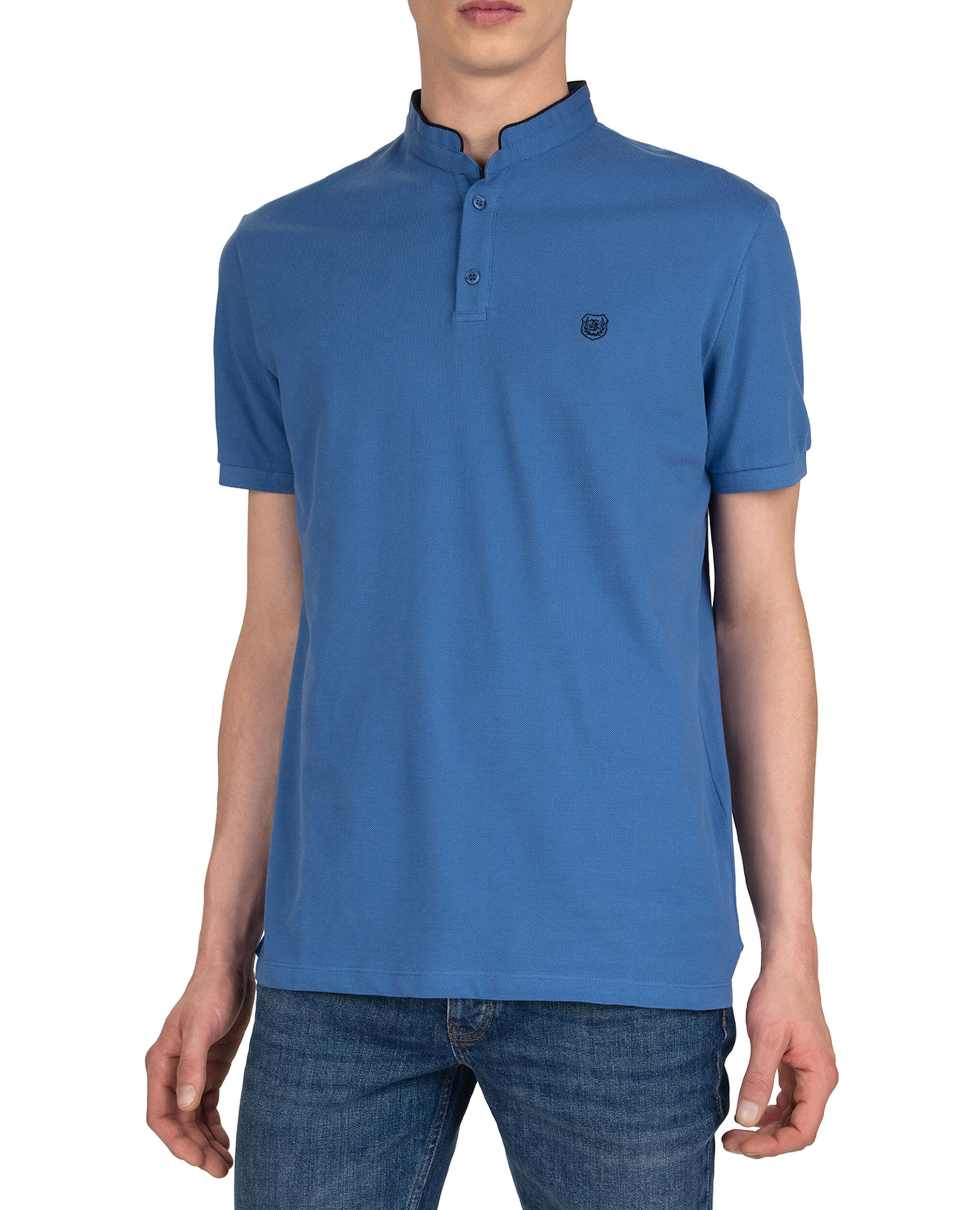 Blue polo shirt, AZUR / BLACK NAVY, hi-res image number null