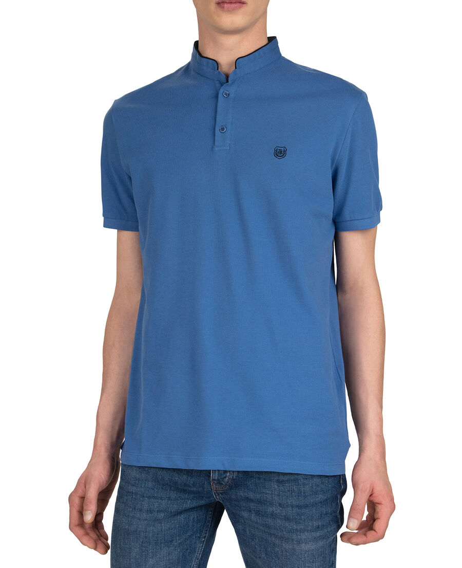 blue polo shirt