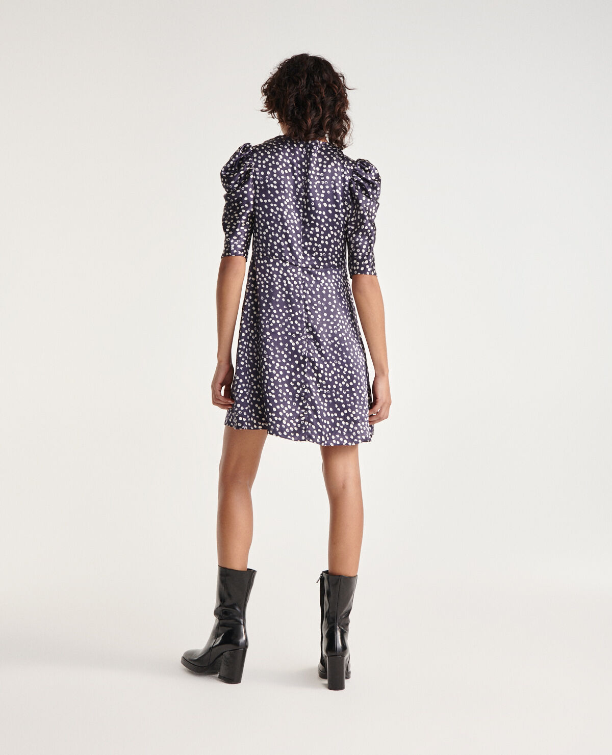 Robe courte bleu marine imprim e soie The Kooples France