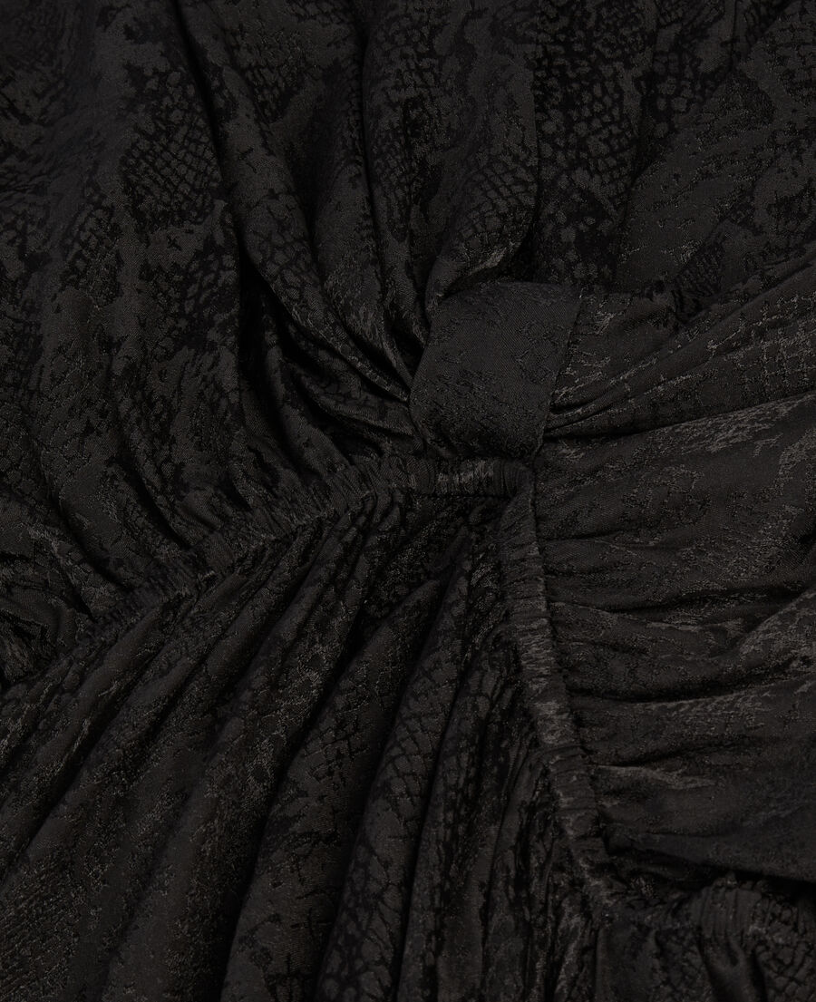 short black python jacquard dress with draping