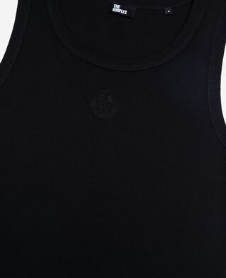 The Kooples MEN BLACK WASHED tank top with black coat-of-arms embroidery