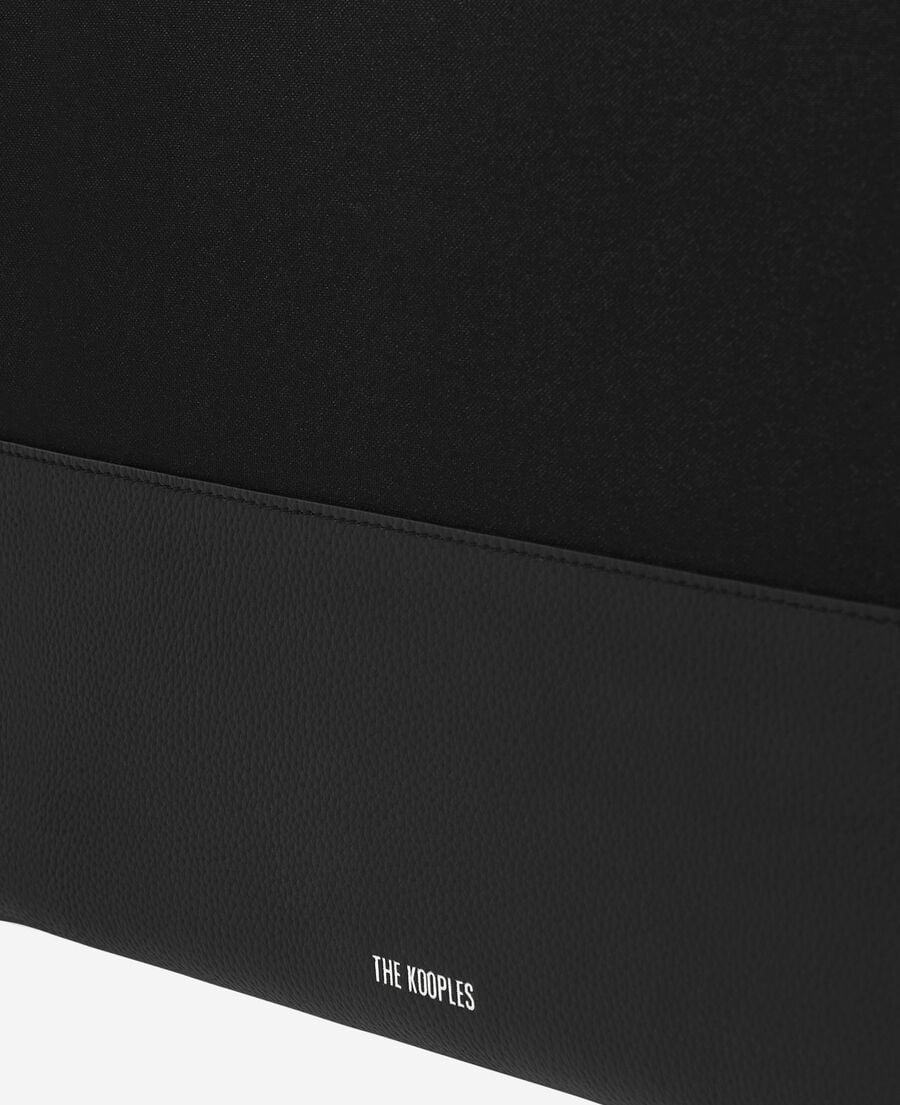 The Kooples HOMME BLACK pochette d'ordinateur en canvas et cuir grain&eacute; noir