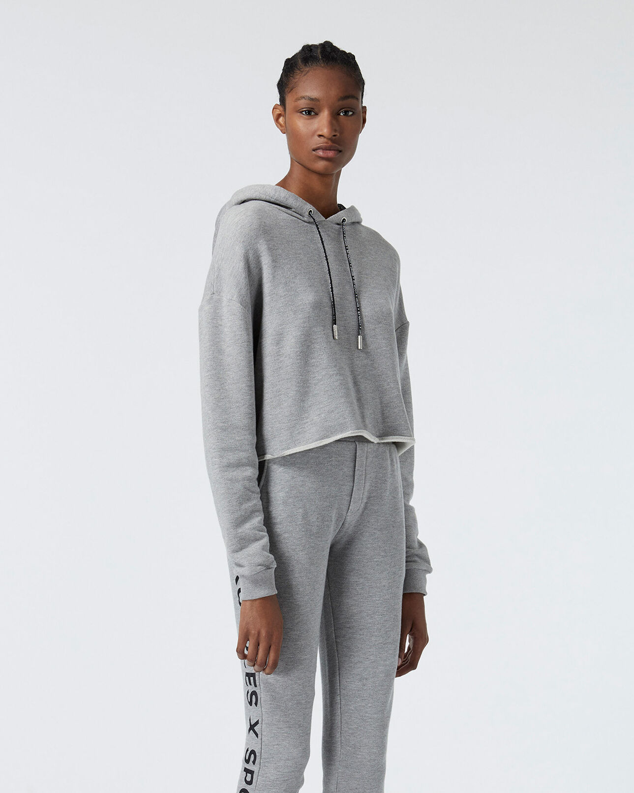 The Kooples FEMME LIGHT GREY MELANGE sweat gris clair à capuche et logo