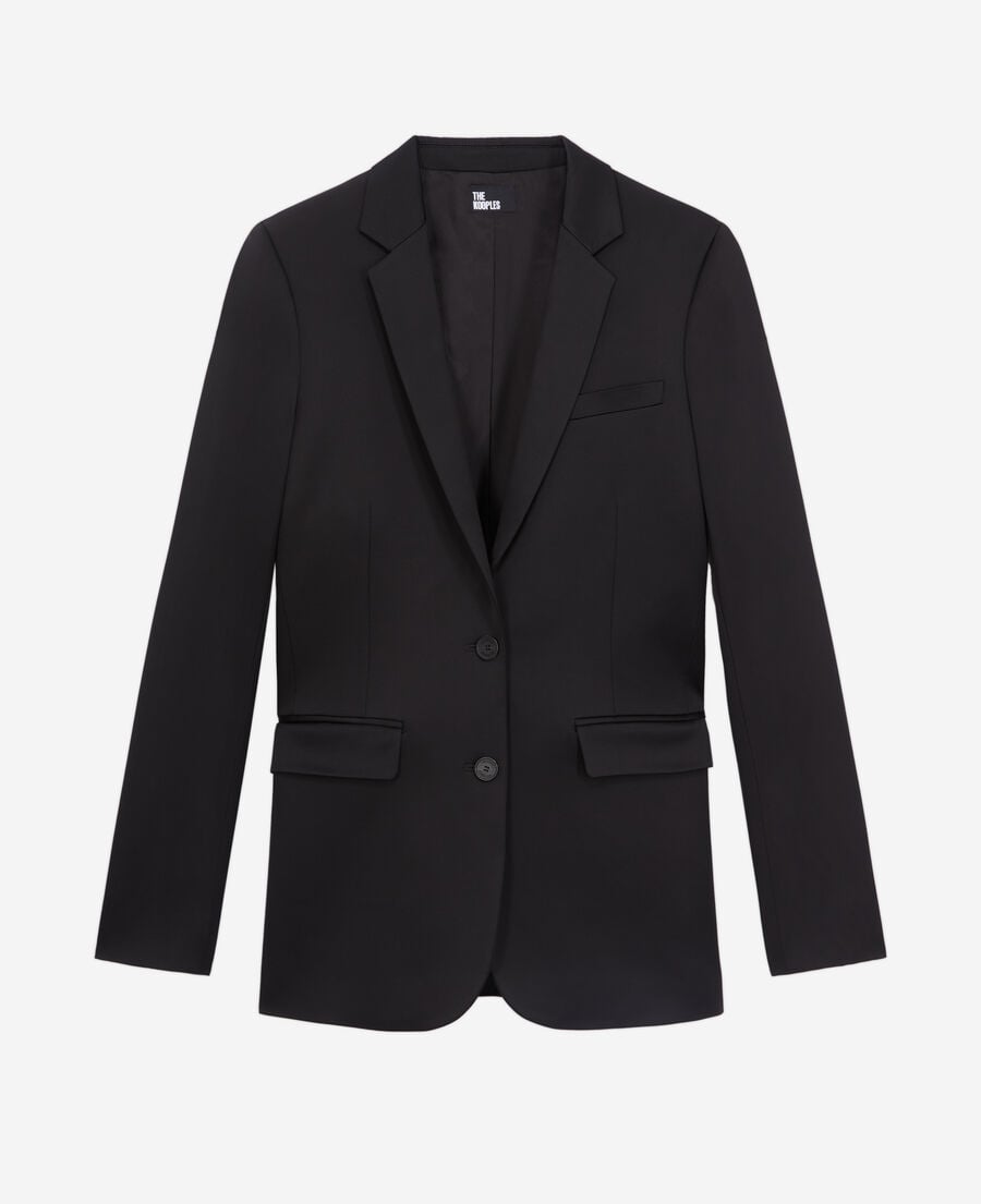 The Kooples FEMME BLACK veste tailleur noire satin&eacute;e