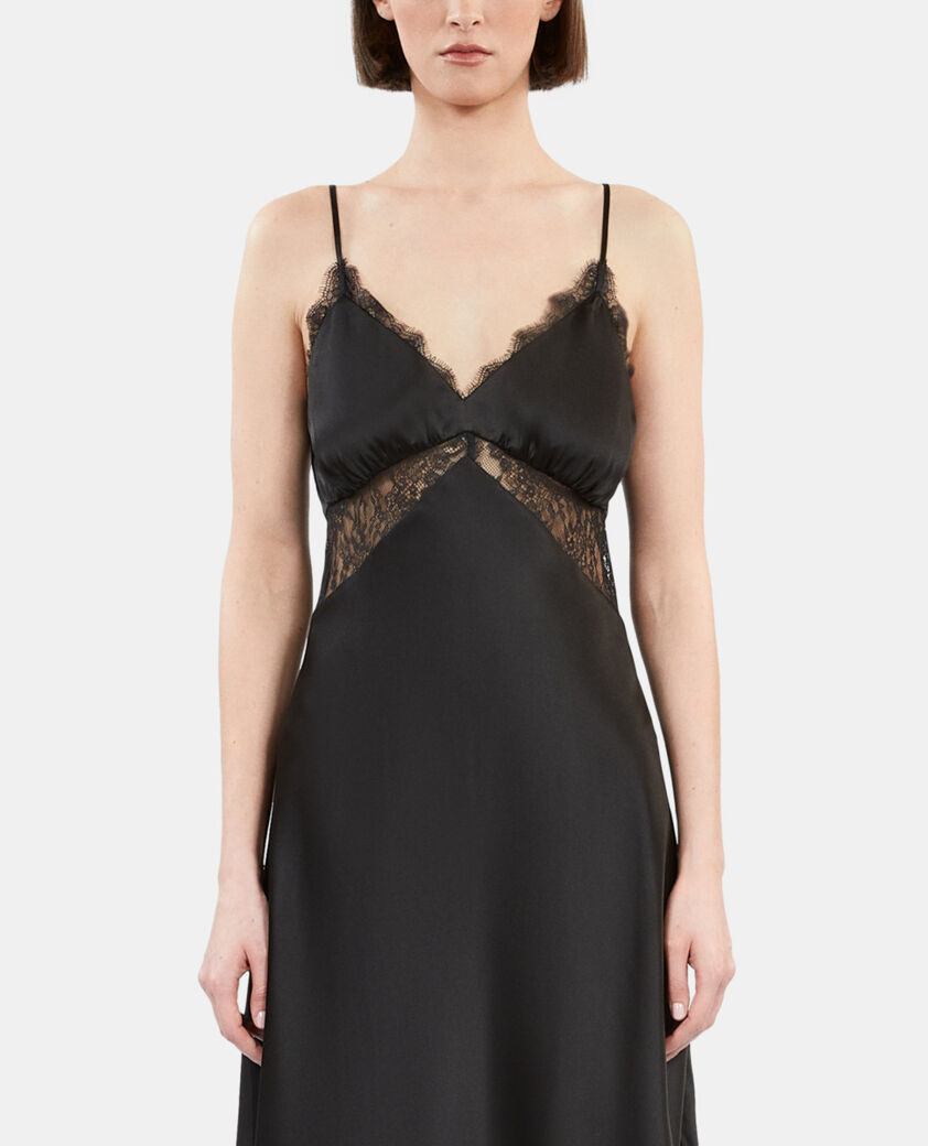 The Kooples FEMME BLACK robe nuisette courte en soie noire