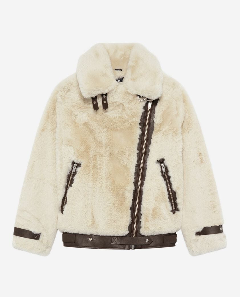 The Kooples WOMEN WHITE ecru fur-effect aviator jacket