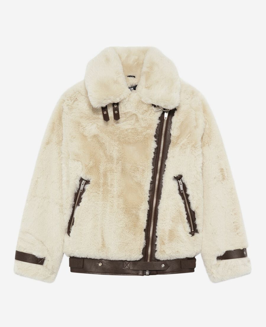 The Kooples WOMEN WHITE ecru fur-effect aviator jacket