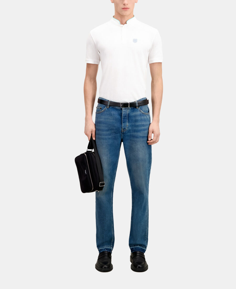 The Kooples HOMME WHITE / DUCK BLUE polo blanc en coton