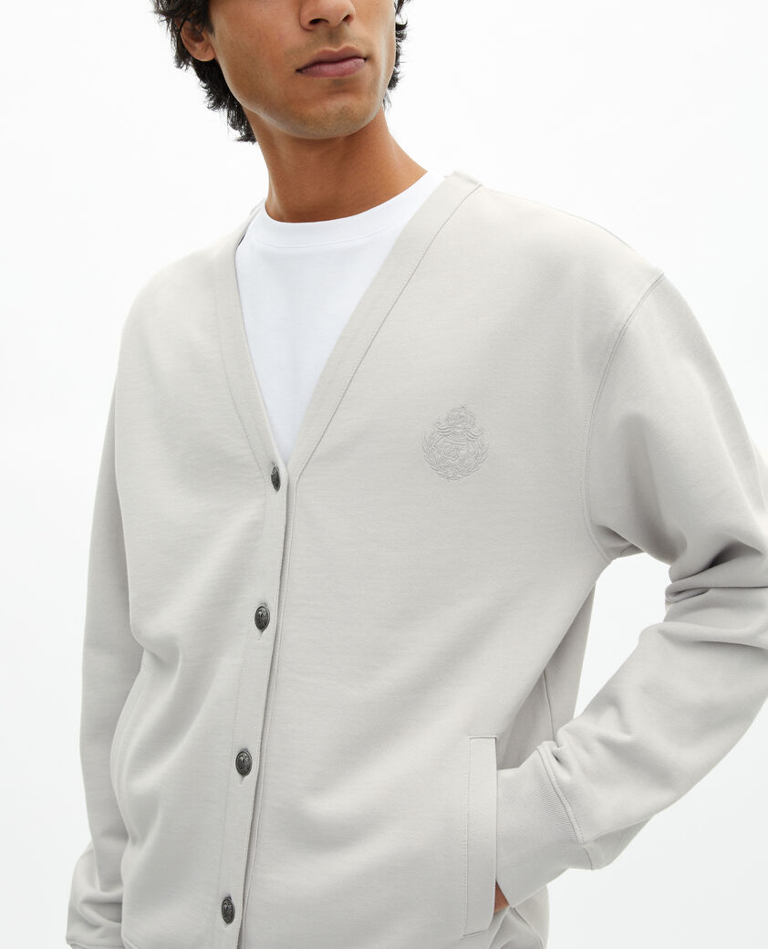 The Kooples MEN LIGHT GREY button-down cardigan in grey jersey