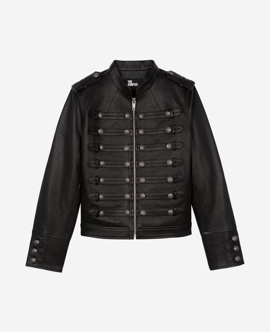 The Kooples DAMEN BLACK lederjacke im offiziersstil schwarz