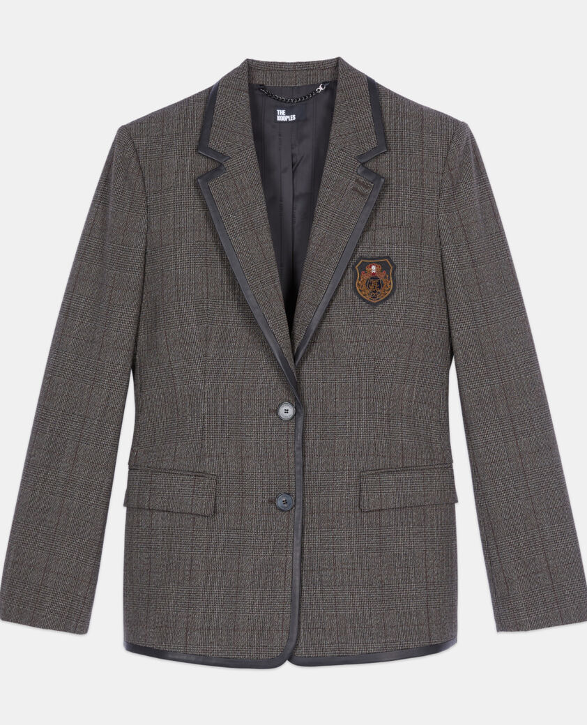The Kooples F BROWN prince of wales jacket in brown wool