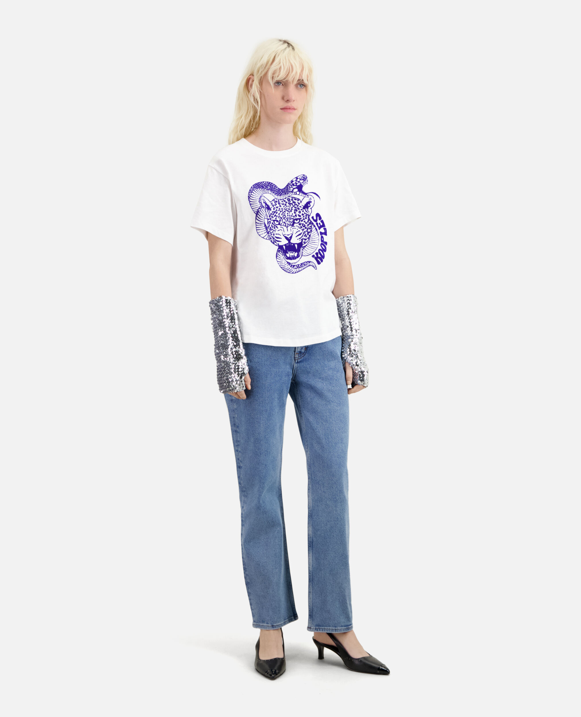 White t-shirt with Snake leopard flocking, WHITE, hi-res image number null