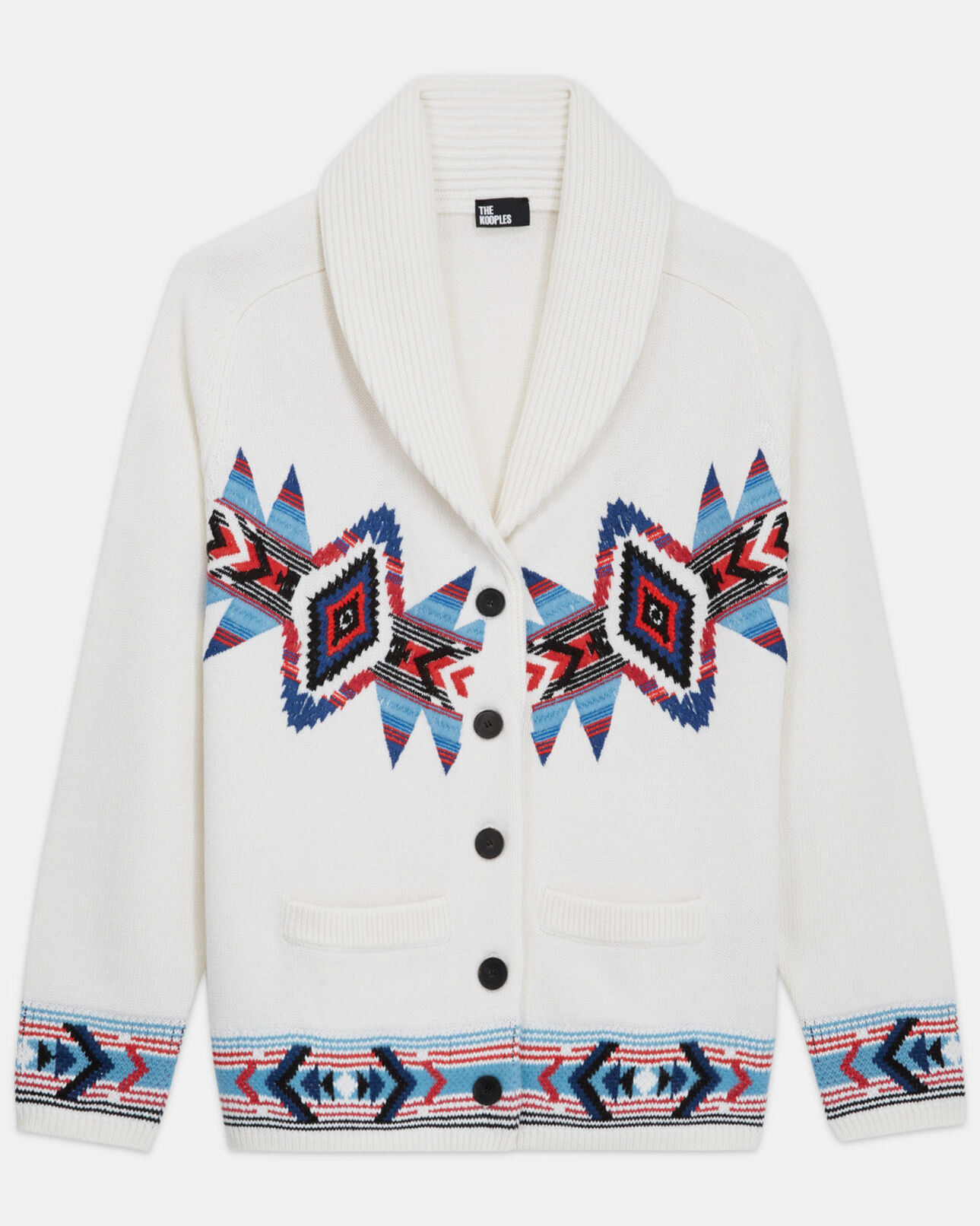 The Kooples FEMME OFF WHITE cardigan col châle à motifs