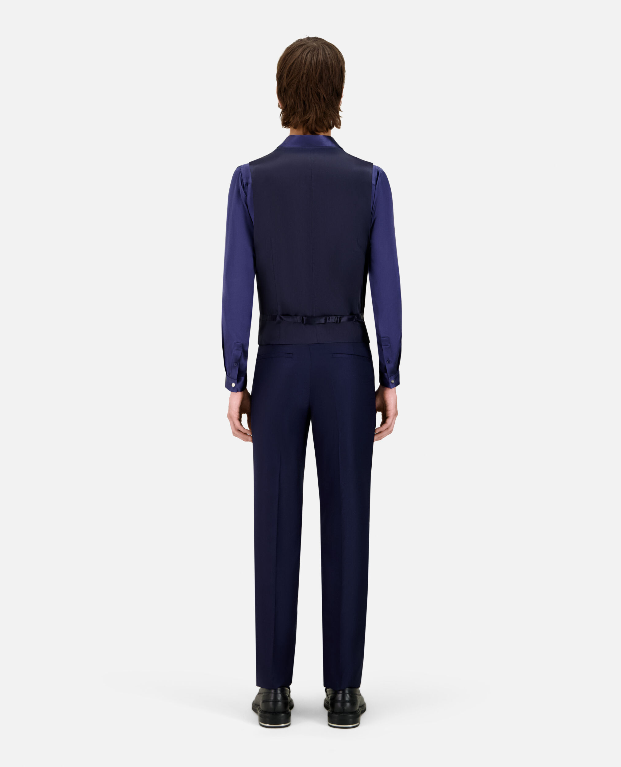 Navy blue wool tuxedo waistcoat, NAVY, hi-res image number null