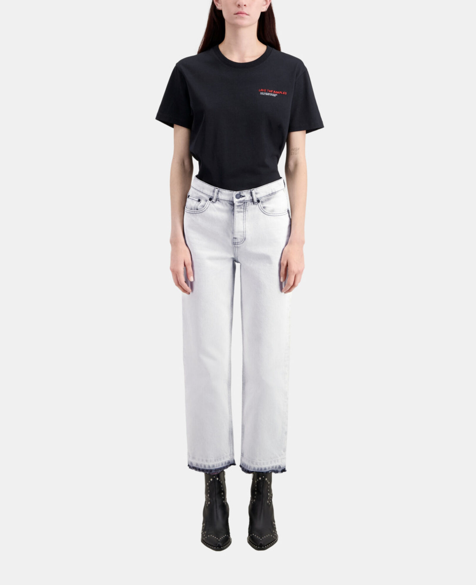 The Kooples DAMEN WHITE BLEACH weiße verwaschene jeans mit geradem bein