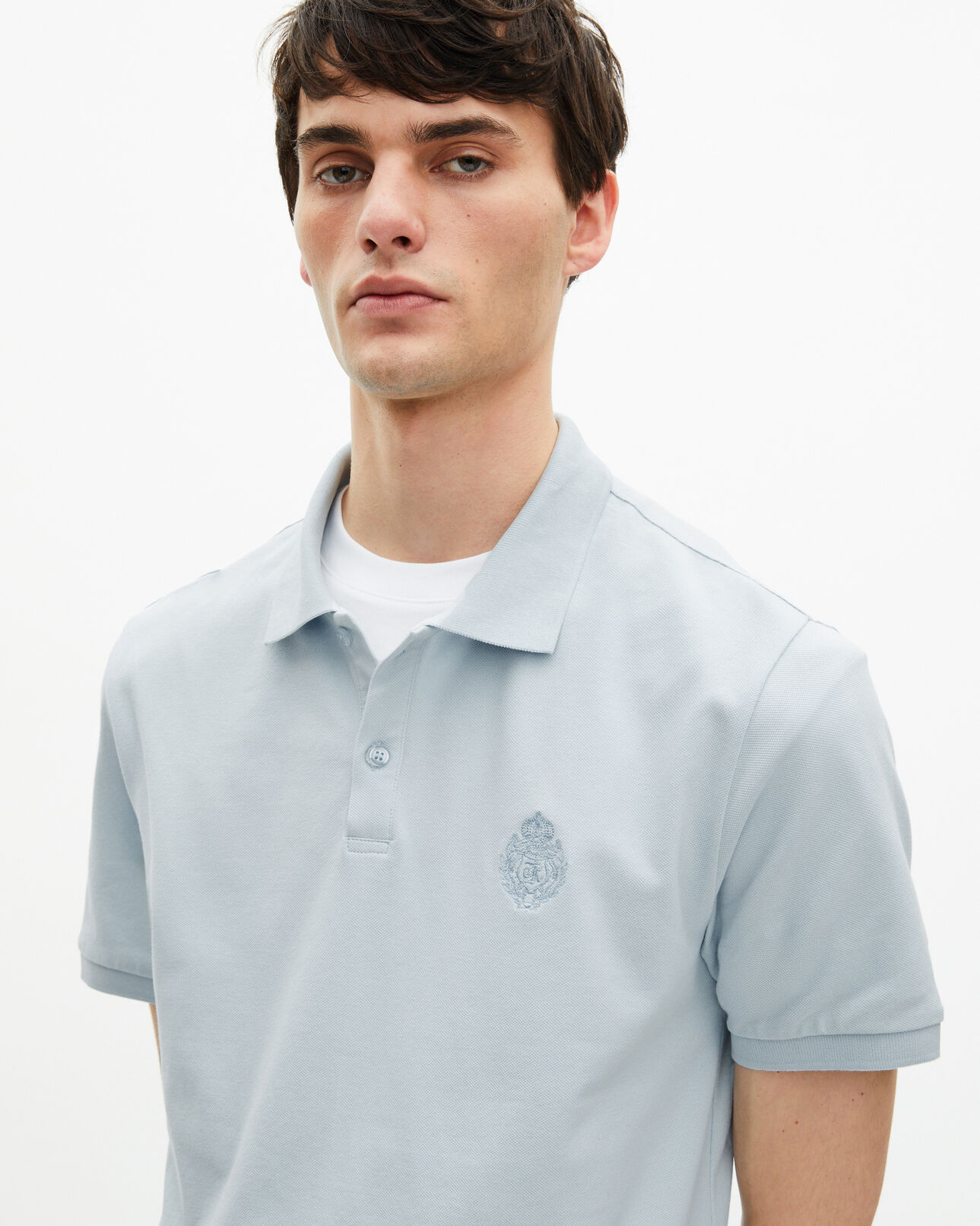 The Kooples MEN BABY BLUE light blue pique polo shirt with classic collar