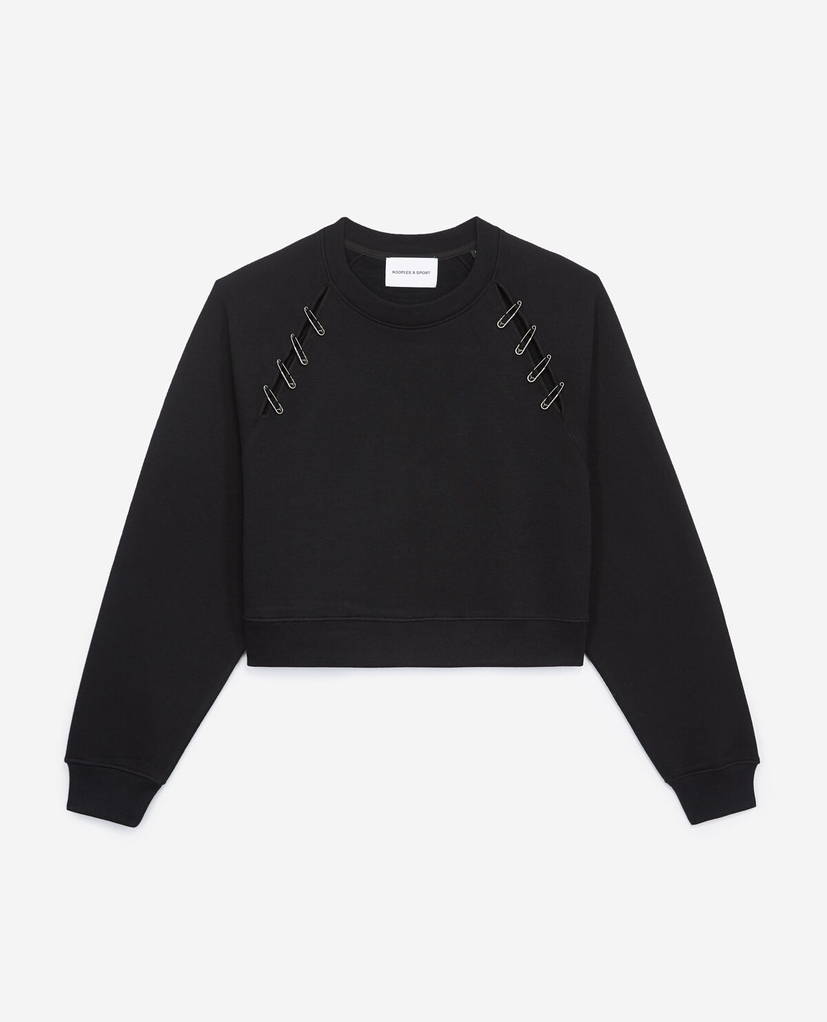 Black sweatshirt with opening and pins