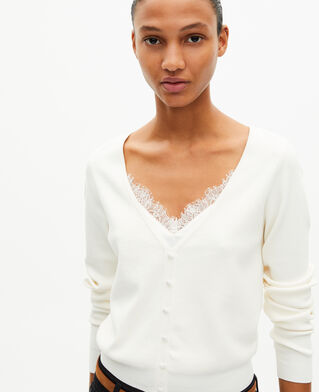 The Kooples FEMME LIGHT BEIGE pull effet trompe l'&oelig;il avec dentelle ecru