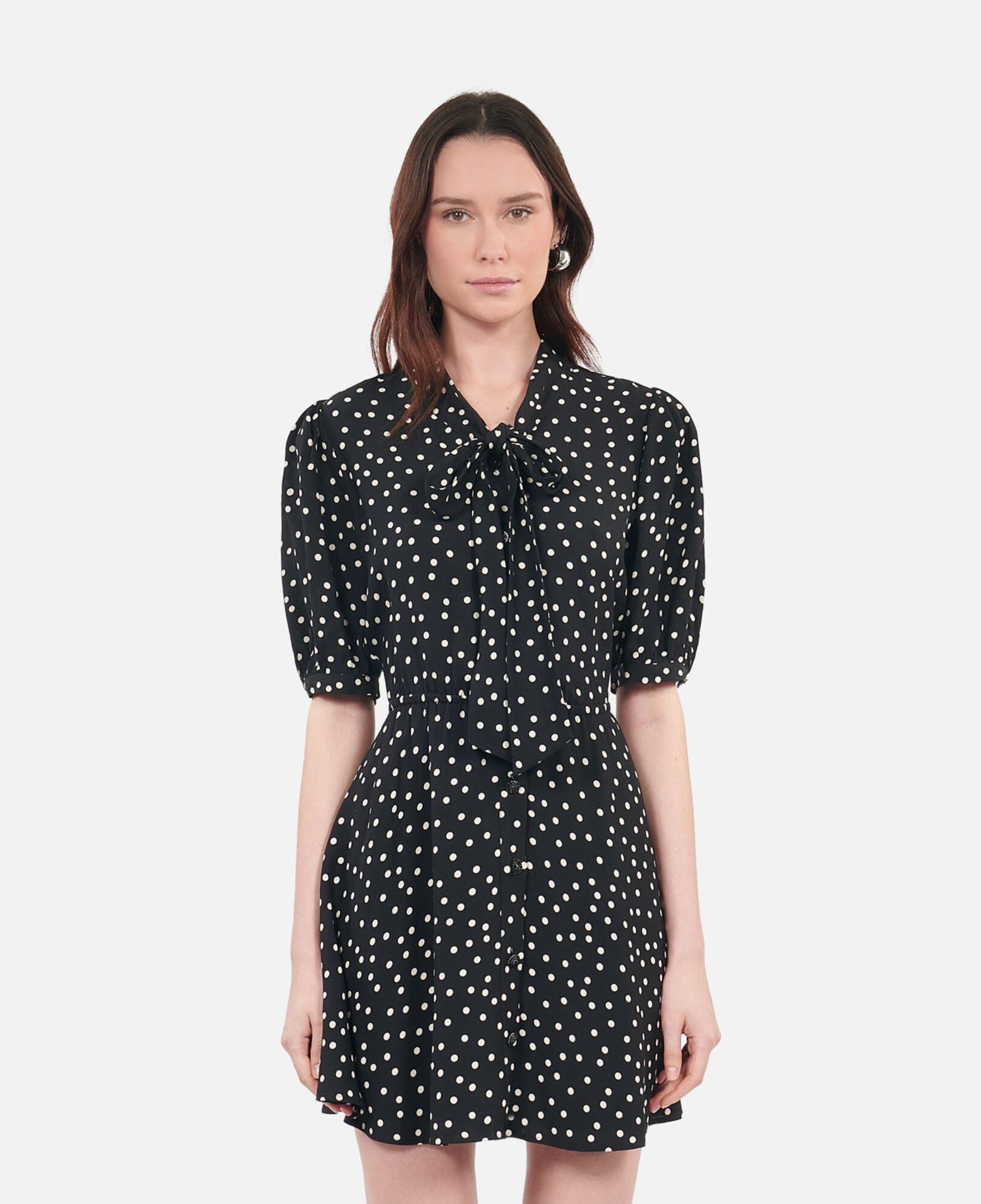 The Kooples WOMEN BLACK WHITE short black polka dot dress