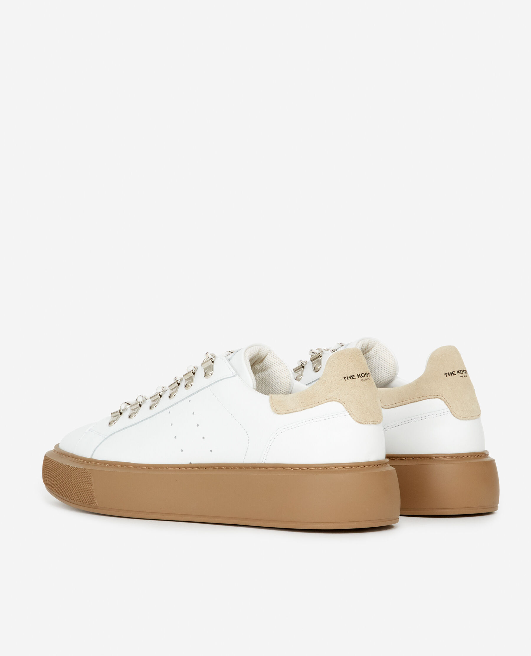 Basket en cuir avec patch beige The Kooples France