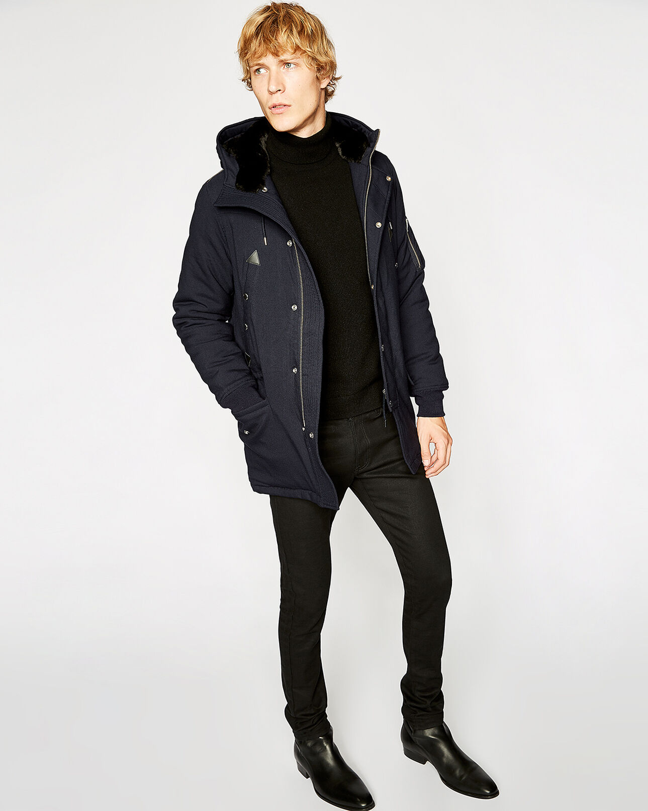 The Kooples MEN NAVY navy blue mid-length parka