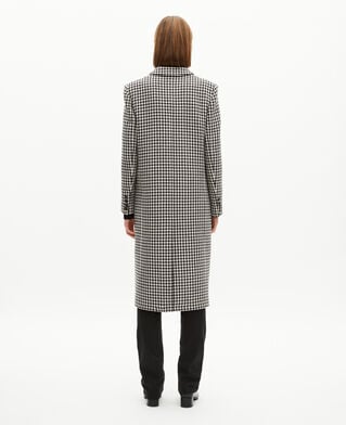 The Kooples WOMEN BLACK WHITE long houndstooth coat in black and white wool