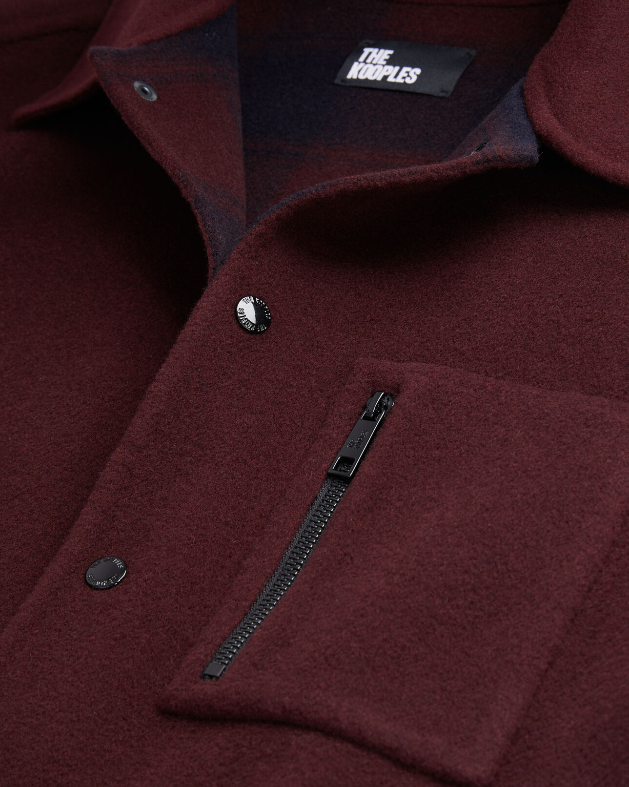 The Kooples MEN BORDEAUX / NAVY burgundy wool-blend overshirt jacket