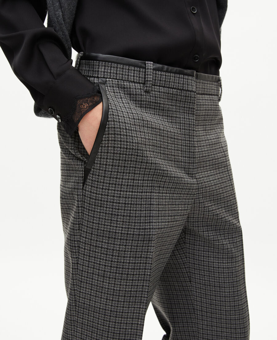 The Kooples FEMME BLACK pantalon tailleur droit en pied de puce noir et gris