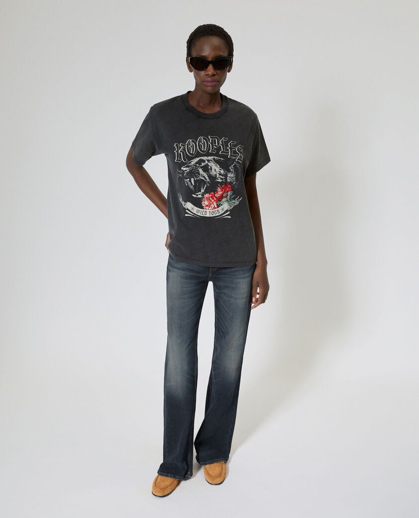 The Kooples FEMME BLACK WASHED t-shirt avec s&eacute;rigraphie noir