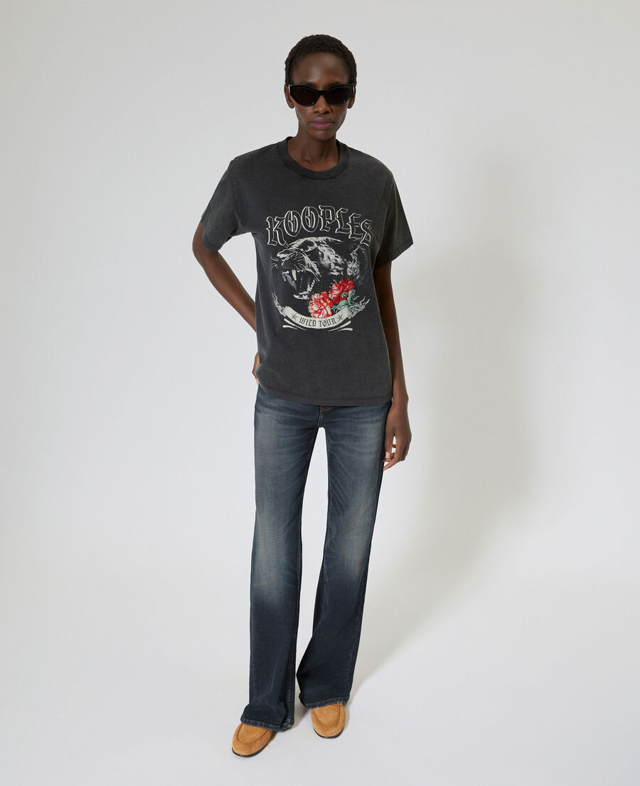 The Kooples FEMME BLACK WASHED t-shirt avec s&eacute;rigraphie noir