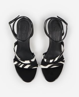 The Kooples F BLACK / WHITE zebra foal-effect wedge-heeled sandals