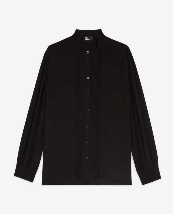 black silk shirt with pleating