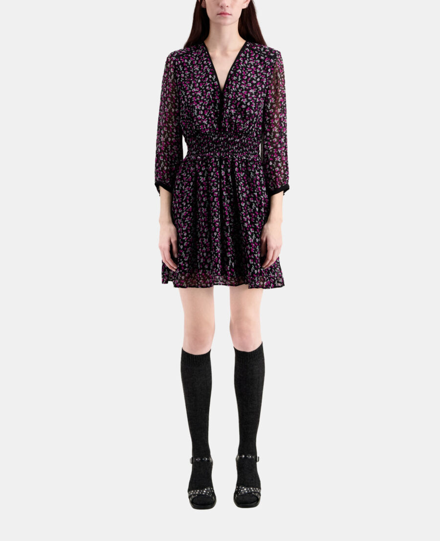 The Kooples WOMEN BLACK / PINK short printed dress with smocking