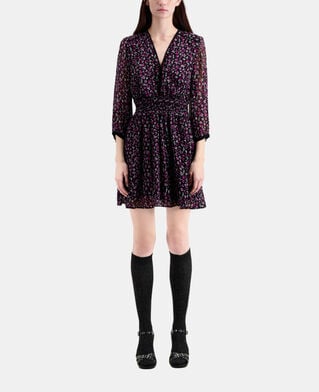 The Kooples WOMEN BLACK / PINK short printed dress with smocking
