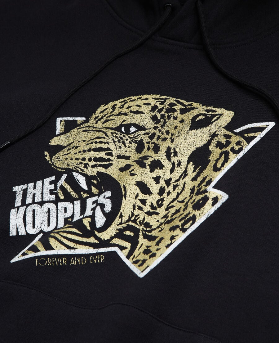 The Kooples MEN BLACK-ANTIC GOLD hoodie with a tiger screen print