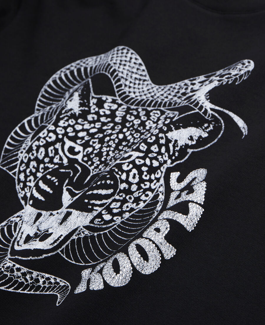 sweatshirt noir avec sérigraphie snake leopard