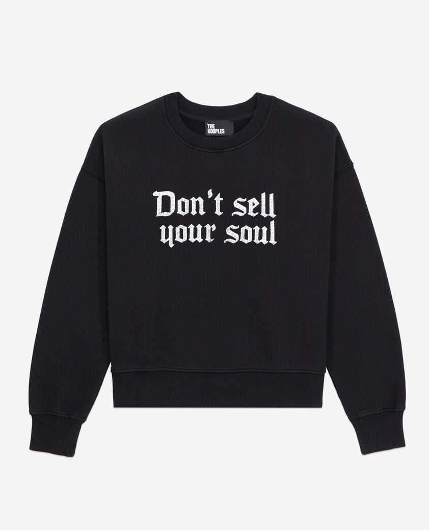 The Kooples WOMEN BLACK black sweatshirt with don't sell your soul serigraphy