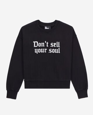 The Kooples WOMEN BLACK black sweatshirt with don't sell your soul serigraphy