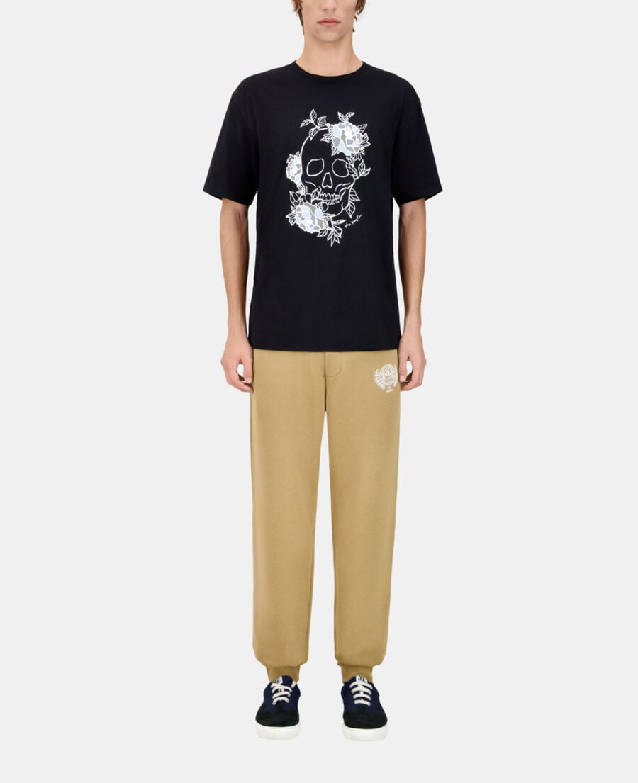 The Kooples H BLACK WASHED men's black t-shirt with flower skull serigraphy