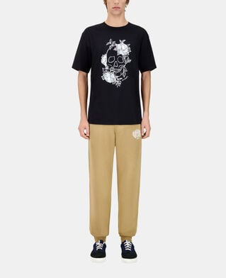 The Kooples H BLACK WASHED men's black t-shirt with flower skull serigraphy